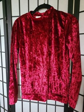 Red Crushed Velvet Long Sleeve Top